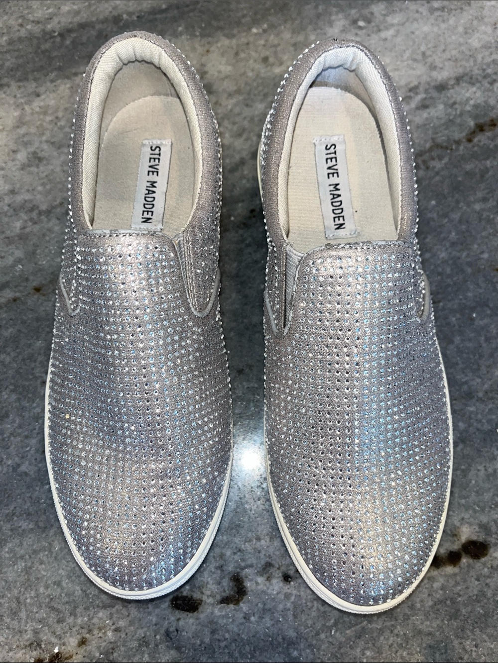 Steve Madden Silver Rhinestone Slip-On Sneakers